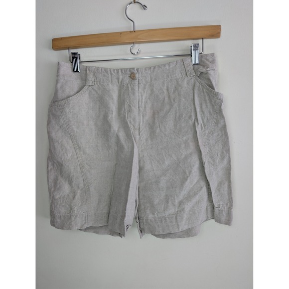 J. Jill Pants - J. Jill Women 12 Oatmeal 100% Linen High‎ Rise Shorts Coastal Neutral Minimalist